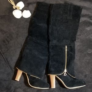 Make Me An Offer! 😃 Black And Gold Velvet Boots!
